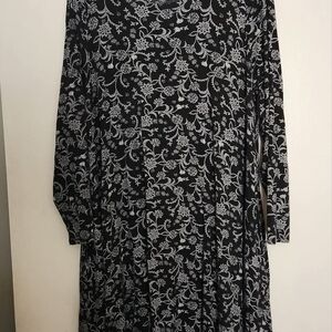 Woman Within Black and Gray Sheath Dress with Cuffed Long Sleeves